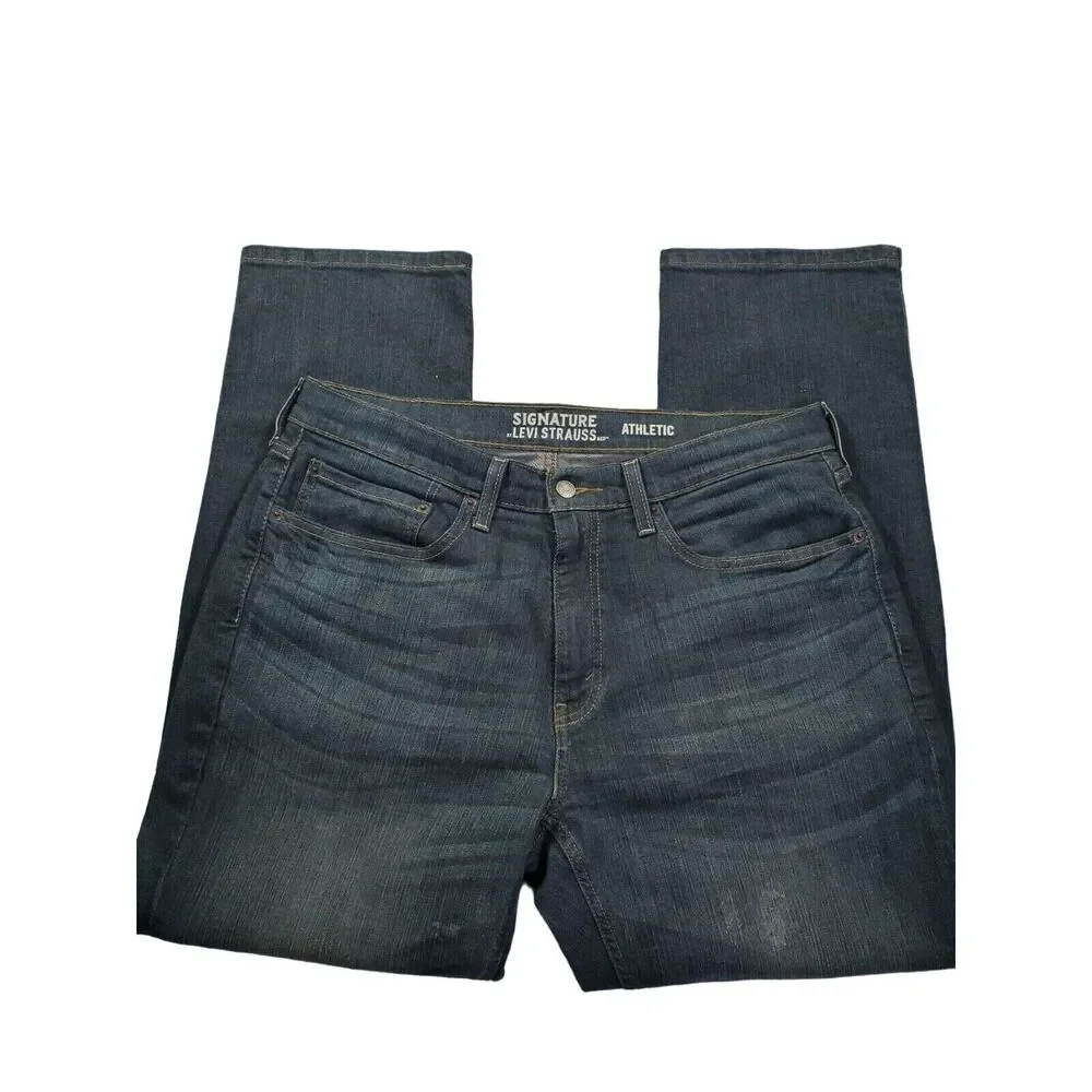 Levis Jeans Size 34X30‎ Mens Solid Blue High Rise Athletic Fit Bootcut Leg